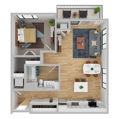 Floor plan for 1 bed, 1 bath, 775 sqft